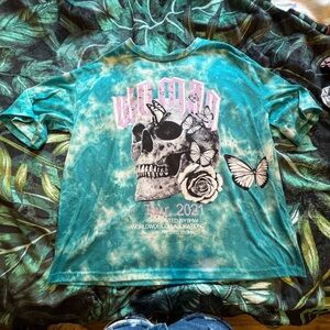 Turquoise Tee with Skull Design